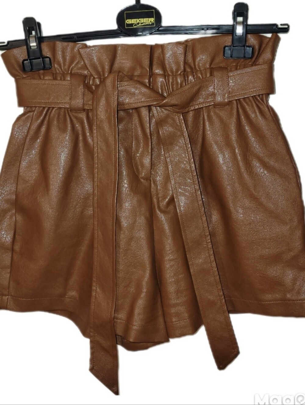 LoveRiche Toffee Brown Faux Leather High Rise Paperbag Shortie Belted Small